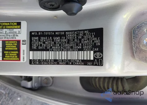 2011 Toyota Corolla Le из США, поврежденный, VIN 2T1BU4EE3BC580104